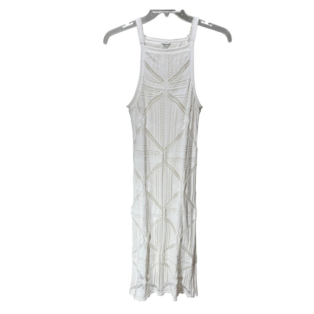 Ivory Crochet Knit Maxi Dress Size M Halter Neck Sleeveless Boho Resort Versona